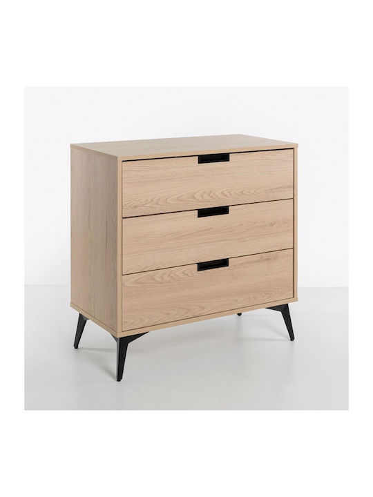 Neon Wooden Chest of Drawers with 3 Drawers Natural 80x39x83cm