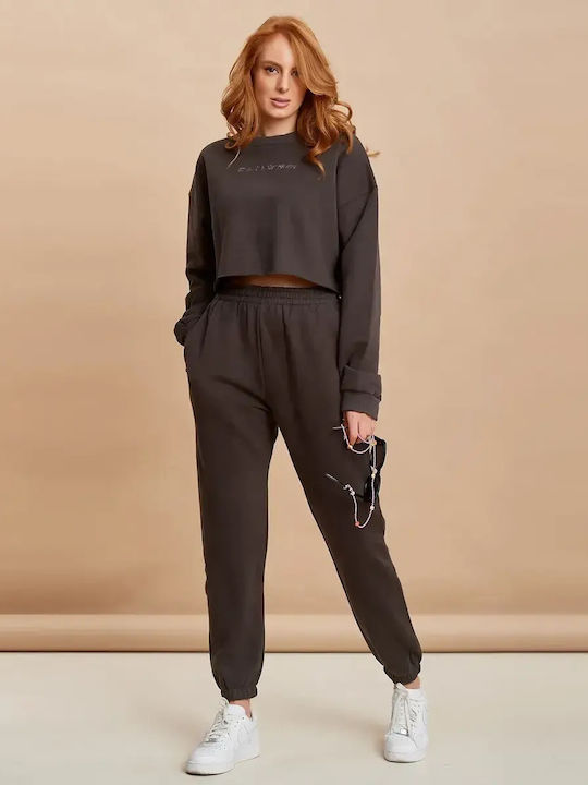 Set Sweatpants Jogger Crop Top Graphite Size L
