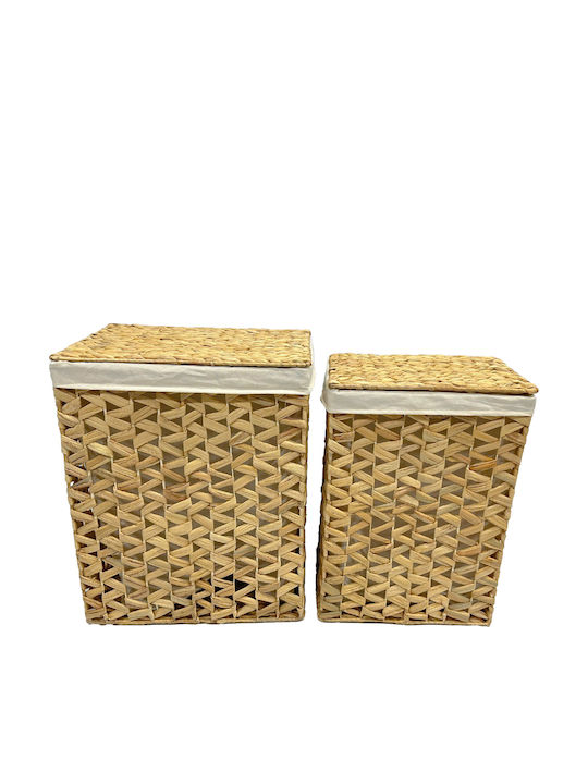 InTheBox Set of Decorative Baskets Straw with Lid White 45x35x55cm 2pcs
