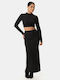 Set Maxi Damenrock Langärmeliges Crop Top Schwarz Größe One Size