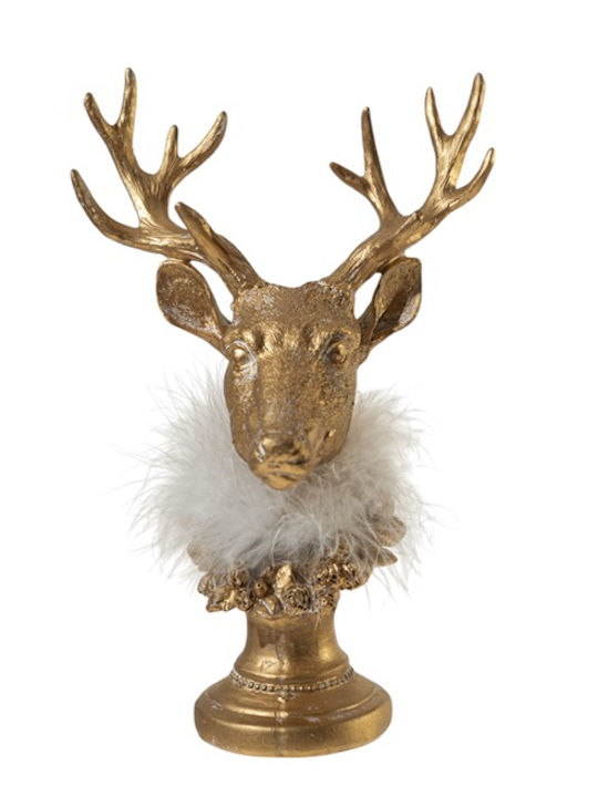 Christmas Decorative Reindeer Head Polyester Gold 17x12x26cm Zen Collection 25.38.52059 Set 2 Pieces Material Polyester White Zen Collection 25.38.52059