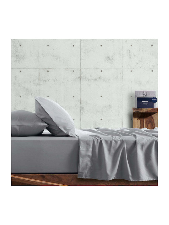 Cannon Sheet Set with 2 Pillowcases Super-Double with Elastic 160x200+35cm. Light Gray 3pcs