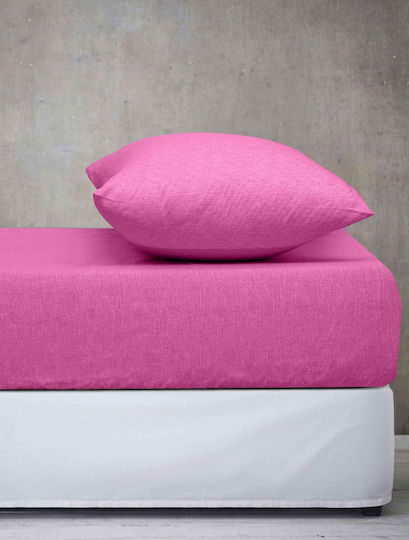 Madi Sheet Set with 1 Pillowcase for Single Bed with Elastic 100x200+30cm. Pink Fuchsia 2pcs