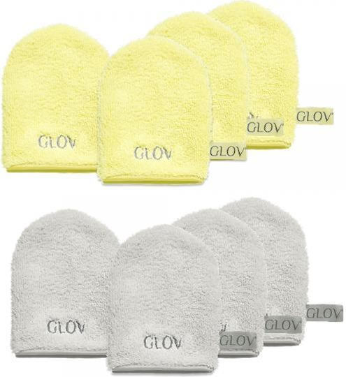 Glov Water-only Skin Makeup Removal Facial Cleansing Glove Set Baby Banana 4pcs + Silver Stone 4pcs