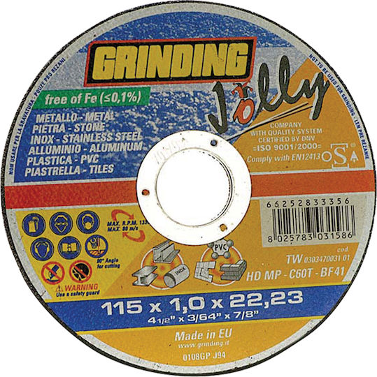 Grinding Δίσκος Κοπής Multi Jolly 115mm Δίσκος Κοπής Μετάλλου 115mm 25τμχ