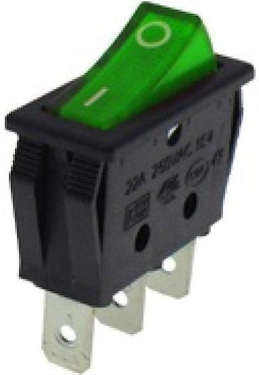 On-Off switch Rocker with Lighting Medium 3P Green 1pcs