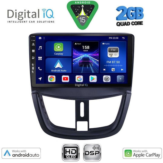 Digital IQ Car Audio System for Peugeot 207 2007-2014 (Bluetooth/USB/WiFi/GPS/Apple-Carplay/Android-Auto) with Touch Screen 9"