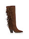Suede High Heel Cowboy Boots with Zipper Brown