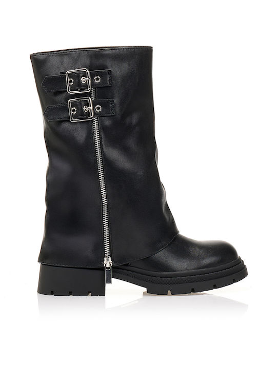 Synthetic Leather Medium Heel Women's Boots with Zipper Black