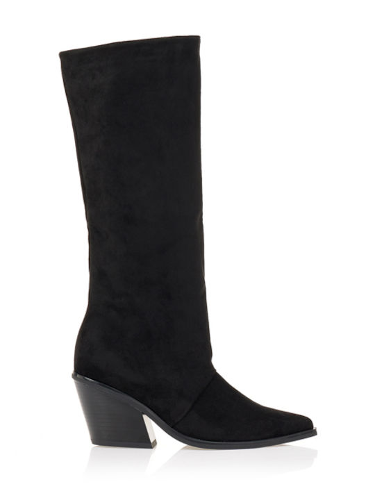 Wildleder Damenstiefel Cowboy mit mittlerem Absatz Schwarz