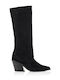 Wildleder Damenstiefel Cowboy mit mittlerem Absatz Schwarz