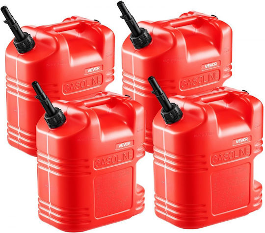 Vevor Fuel Can 19 Liters Gasoline Tank Spout Transparent Scale Maximum Flow 15 Liters Per Minute Safe Leakproof Portable Flat Liquid Container More Cars Motorcycles ATV UTV Red 4 Packs