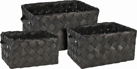 Set of Decorative Baskets Wooden Black 3pcs