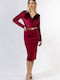 Pencil High-waisted Midi Skirt Burgundy
