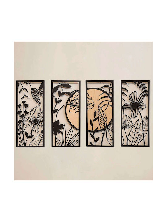 Wallity Mixed Art Ginkgo Black Wooden Wall Decor 68x29cm 4 Pieces