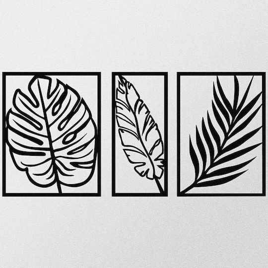 Wallity Decorative Silhouette Leaf Black Metal 38x38cm 3 Pieces