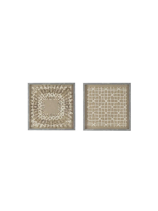Artekko Διακοσμητικό Τοίχου Mosaic Μπεζ από Ξύλο 60x3x60cm 2τμχ