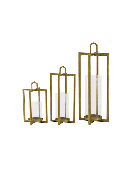 Artekko Tabletop Wooden Lantern Gold 12x12x47cm