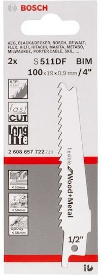 Bosch S511DF Λάμες Flexible for Wood and Metal για Μέταλλο και Ξύλο 100mm 2τμχ