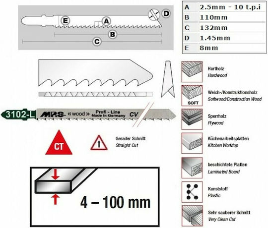 MP.S Jig Saw Blade for Wood 110mm 3102-L