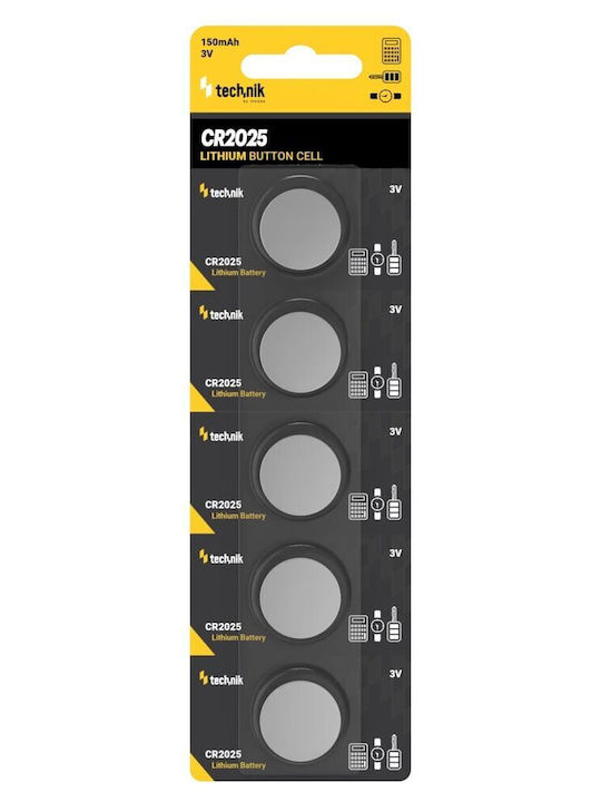 Technik Lithium Watch Battery CR2025 3V 5pcs