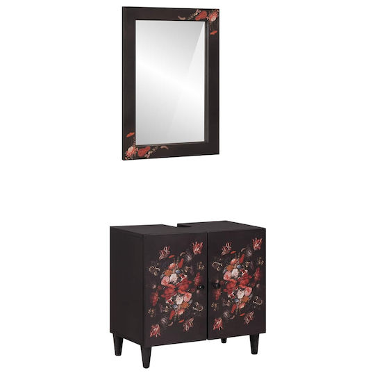 vidaXL Шкаф със Мивка, Огледало & Колона Д62xШ58xВ33см Solid Mango Wood
