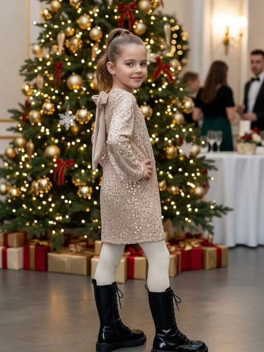 Mädchenkleid mit Pailletten Ecru