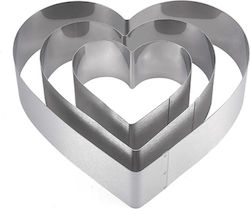 Set 3 Pufo Heart Cake Metal Molds In Heart Shape Cake Layers Pastries Steel Silver Romantic Durable