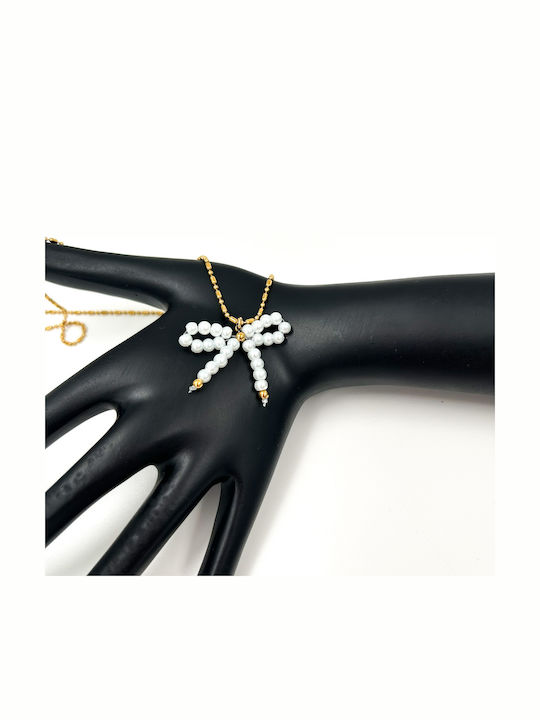 Irene Vilou Necklace from Gold Plated Steel with Pearls