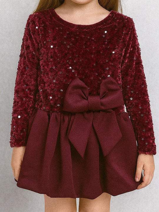 Girls Dress Long Sleeve with Burgundy Sequins