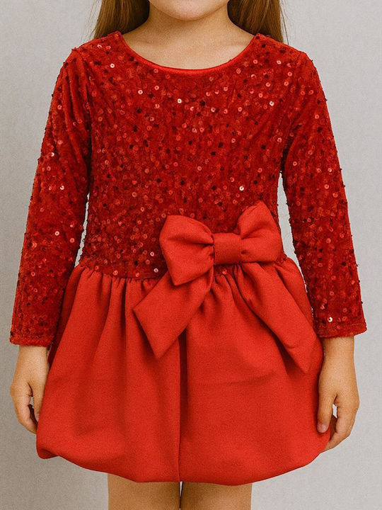 Mädchenkleid Langärmelig mit Pailletten Rot