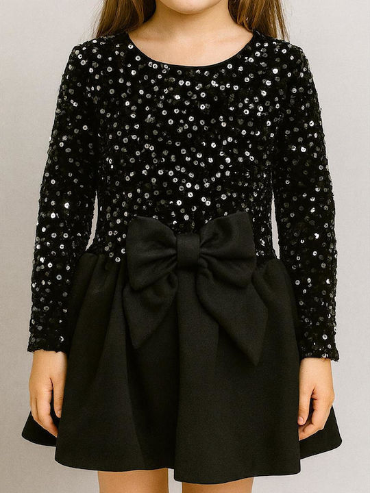 Mädchenkleid Langärmelig mit Pailletten Set aus Zubehör Schwarz