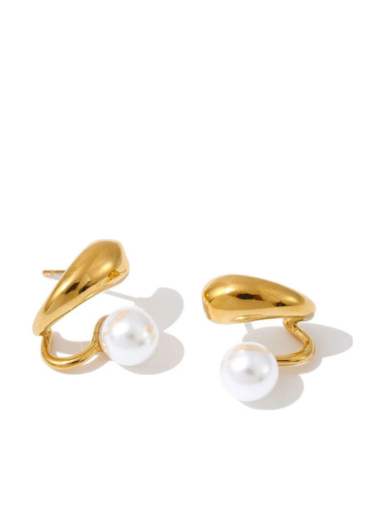 Awear Stud Earrings Made of Steel Gold Plated with Pearls