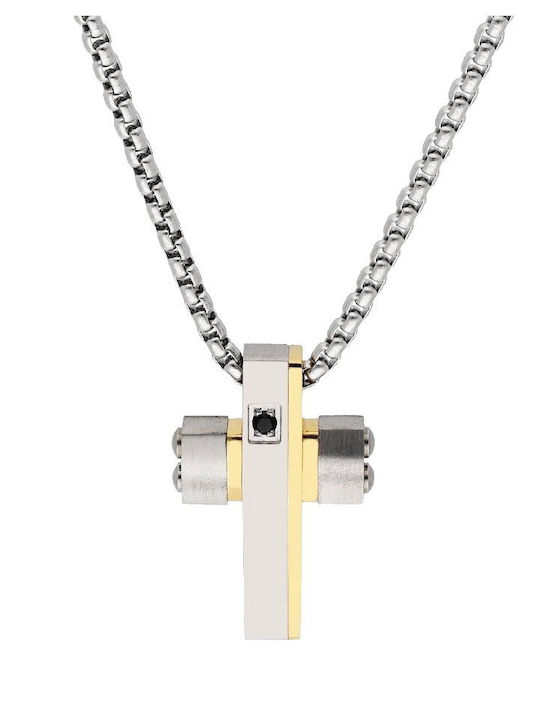 Liska Herren Kreuz aus Vergoldetem Stahl mit Kette
