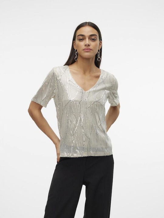 Vero Moda Women's Blouse with V Neckline Gray