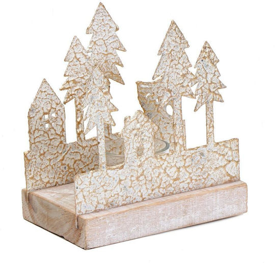 Espiel Christmas trees Christmas Wood Gold Candlestick 15.5x14cm