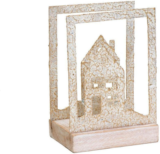 Espiel Houses Christmas Wood Beige Candlestick 18x12cm