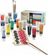 Primo Acryl Acrylic Paint Set in Mehrfarbig color + Dickes Strukturpaste + Leinwände 18x24 + Pinsel 75ml 15Stück