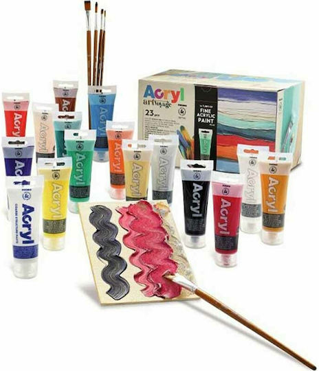 Primo Acryl Acrylic Paint Set in Mehrfarbig color + Dickes Strukturpaste + Leinwände 18x24 + Pinsel 75ml 15Stück