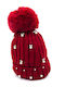 Pom Pom Beanie Damen Fleece Strickmütze in Roter Farbe