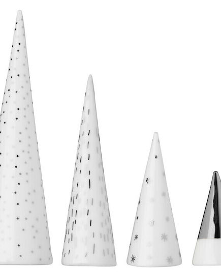 Christmas Decorative Ceramic Tree 9cm Silver 4pcs