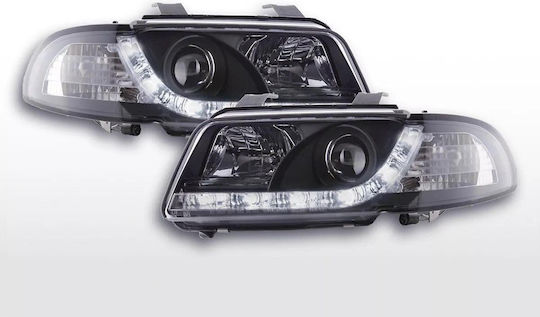 Front Led Dayline Daytime Running Lights Drl Audi A4 B5 1999-2001 Without Adjuster Black 2 Pieces Fkfsai011003-drl