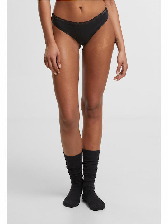 Baumwollene Damen-Slip Brazil mit Spitze Schwarz