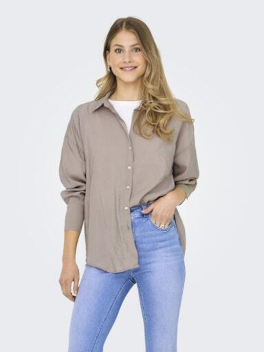 Only Long Sleeve Women's Denim Shirt Silver