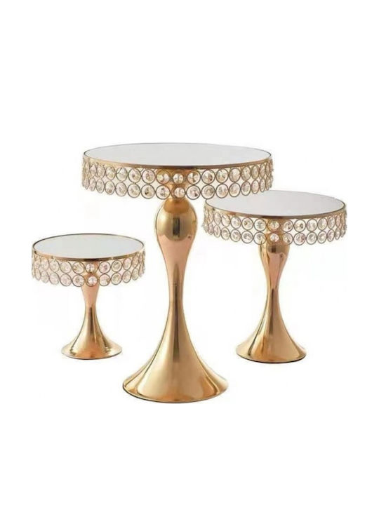 Set 3 Stück Metallische Goldene Tabletts mit Spiegel Y20cm-U28cm-U40cm