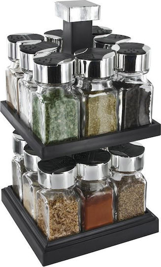 Cook Concept Θήκες Μπαχαρικών Γυάλινες σε Περιστρεφόμενη Βάση Μαύρη 17τμχ