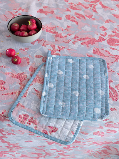 Pot Holders Set 2 Pieces 25x20 Palamaiki Tat13-tat14 Blue-Fuchsia 80% Cotton-20% Polyester