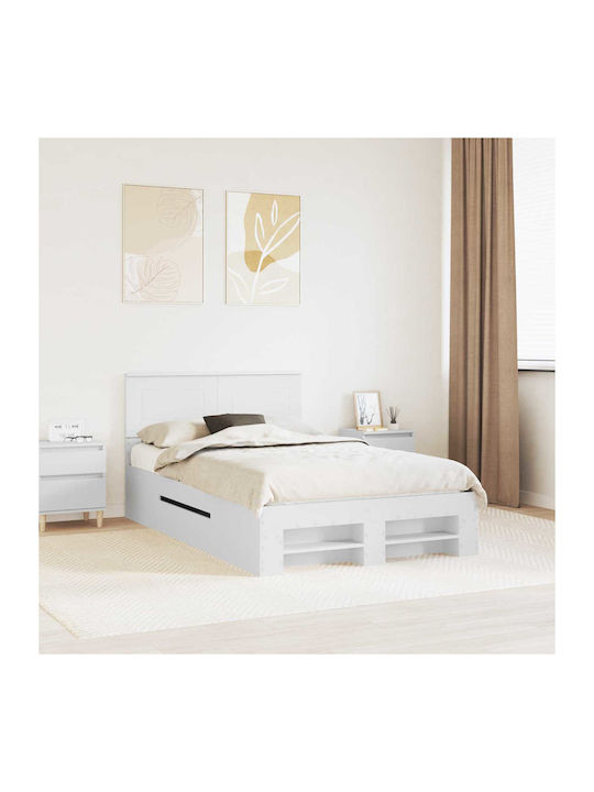 Doppelbett aus Holz Weiß mit Lattenrost für Mat...
