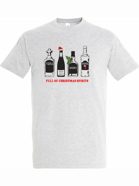 T-shirt Унисекс Full Christmas Spirits Tequila Jolly Juice Whisky Vodka Сив