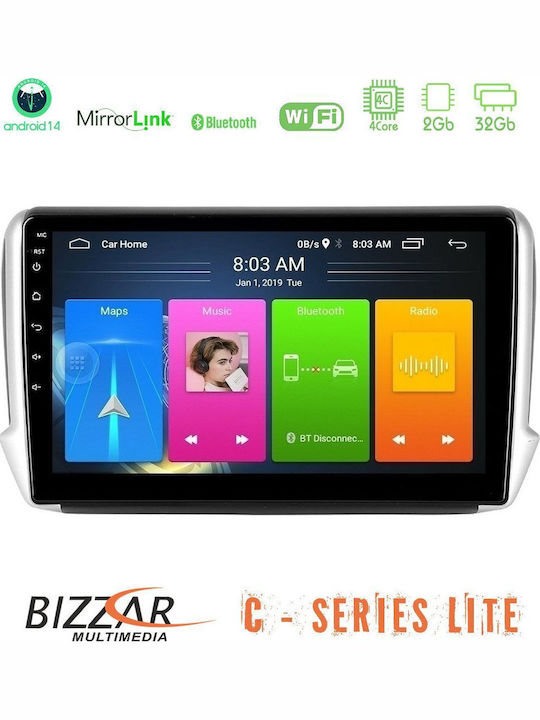 Bizzar Car Audio System for Peugeot 208 / 2008 2008 (Bluetooth/USB/AUX/WiFi/GPS/Apple-Carplay/Android-Auto) with Touch Screen 10"